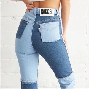 The Ragged Priest Quarter Panel Patchwork Straight Leg Mom Jean